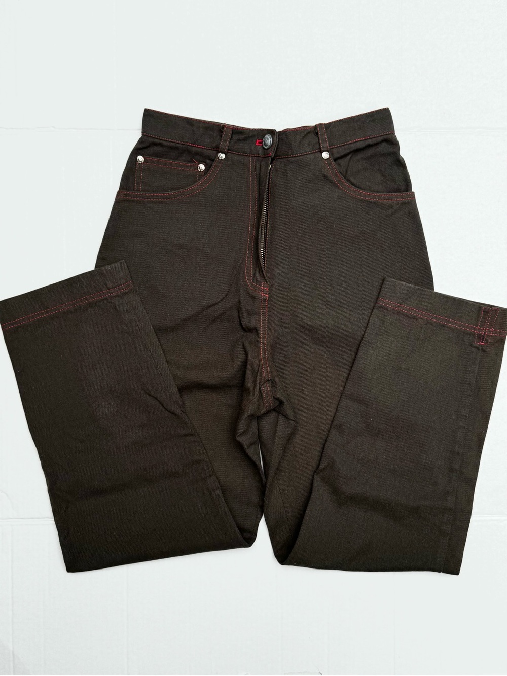 Korean Brand Dark Green Highwaisted Pants with Red Contrast Stitching